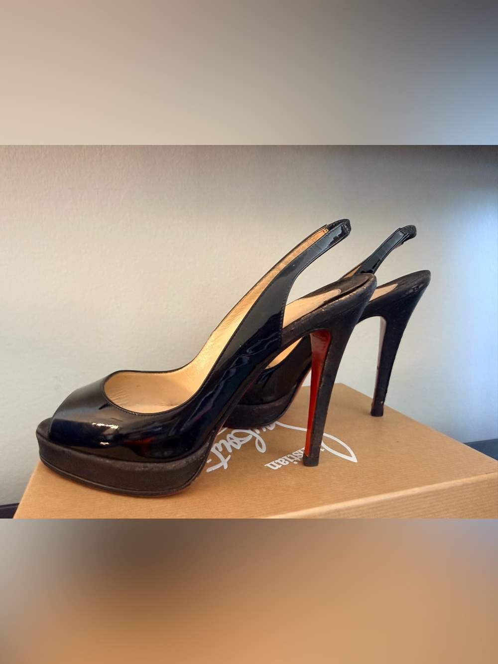 Christian Louboutin Black Patent Slingback Platform High Heels